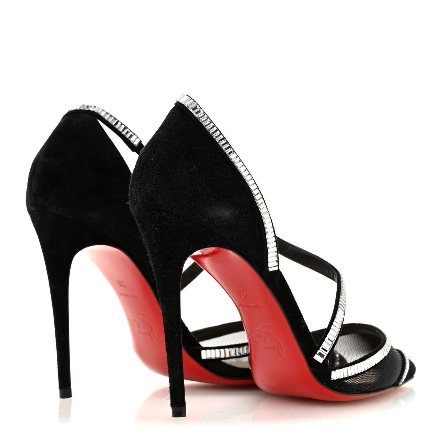 Christian Louboutin Suede Mesh Embellished Crystal Chiara Dams 100 Pumps 36 Black 5 of 8