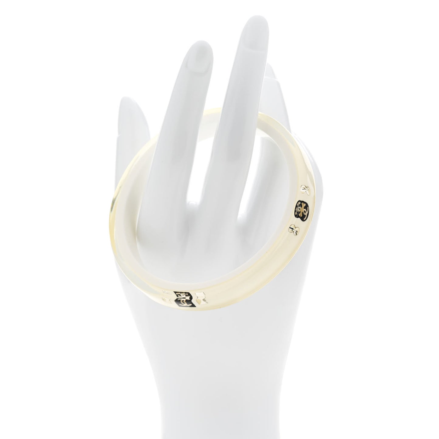 Resin Crystal CC Bangle Bracelet White