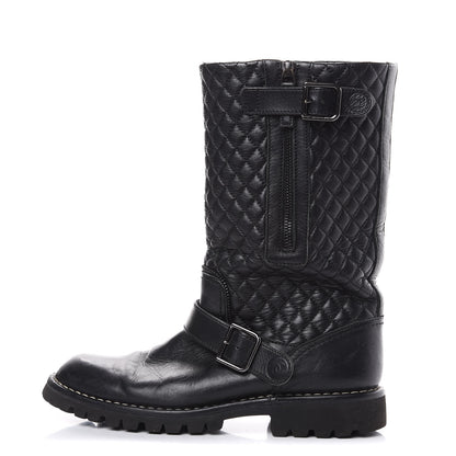 Chanel Calfskin Quilted Biker Boots 38.5 Black 1 of 15