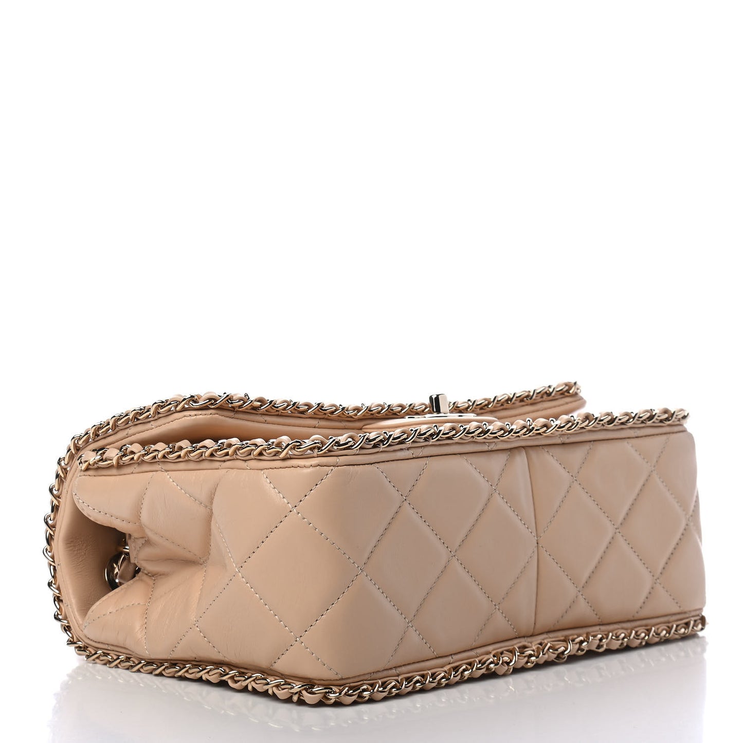Crumpled Calfskin Medium Chain All Over Flap Beige