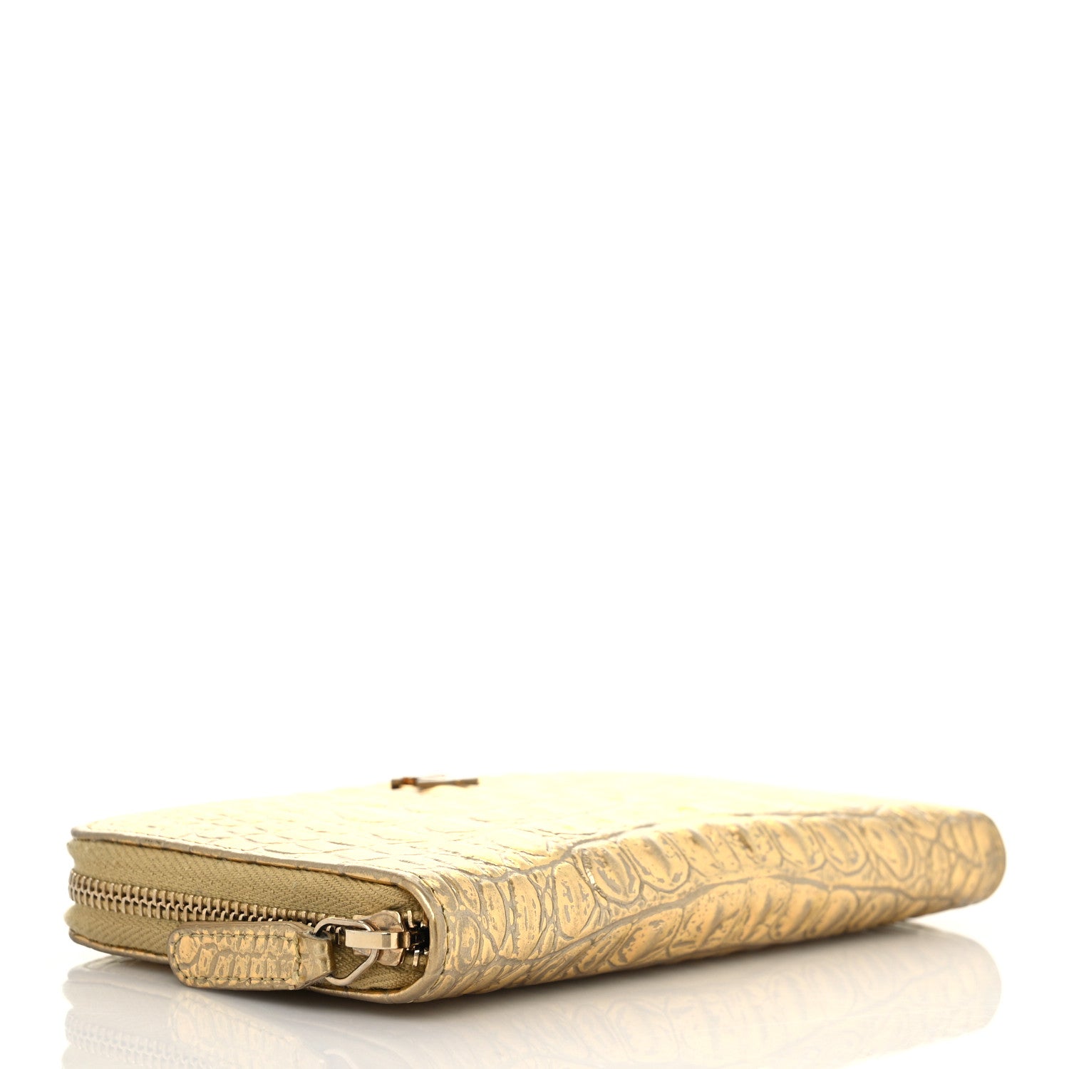 Chanel Metallic Calfskin Crocodile Embossed Small Zip Wallet Gold 3 of 6