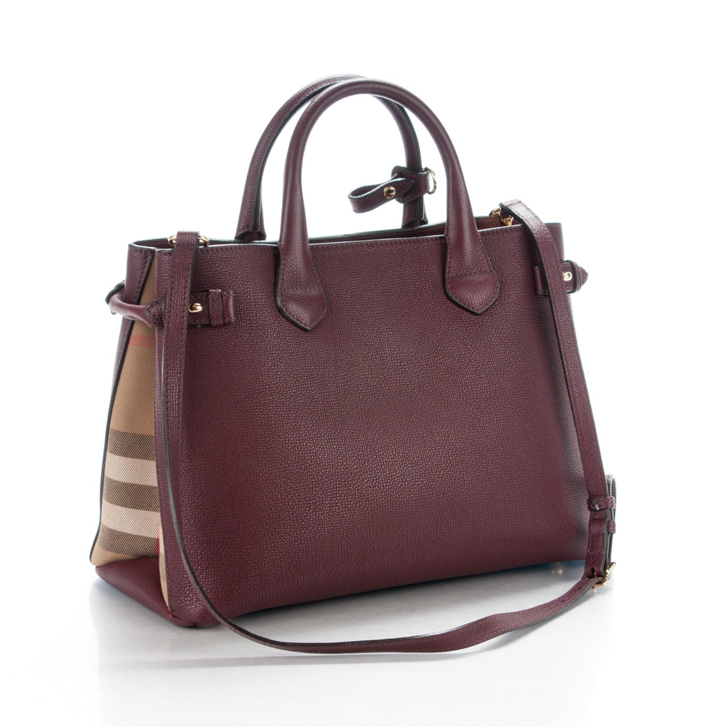 Burberry Grainy Calfskin House Check Medium Banner Tote Mahogany Red 3 of 8