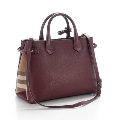 Burberry Grainy Calfskin House Check Medium Banner Tote Mahogany Red 3 of 8