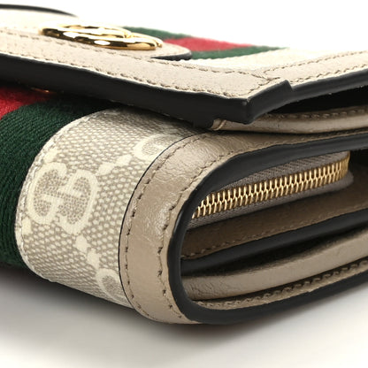 Gucci GG Supreme Monogram Textured Dollar Calfskin Web Ophidia Card Case Wallet Beige Mystic White Oatmeal 8 of 8