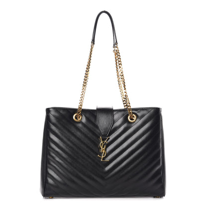 Saint Laurent Grain De Poudre Matelasse Chevron Monogram Shopping Bag Black 1 of 18