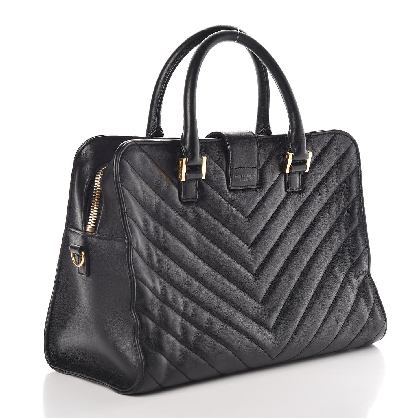 Calfskin Matelasse Chevron Small Monogram Cabas Black