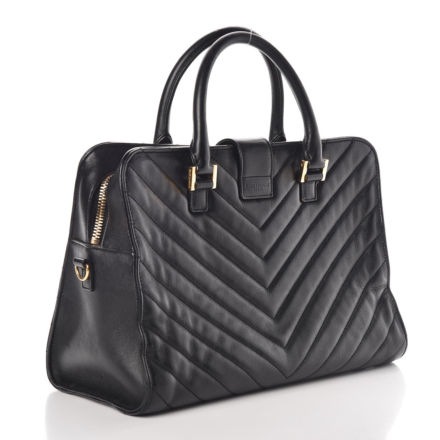 Saint Laurent Calfskin Matelasse Chevron Small Monogram Cabas Black 3 of 8