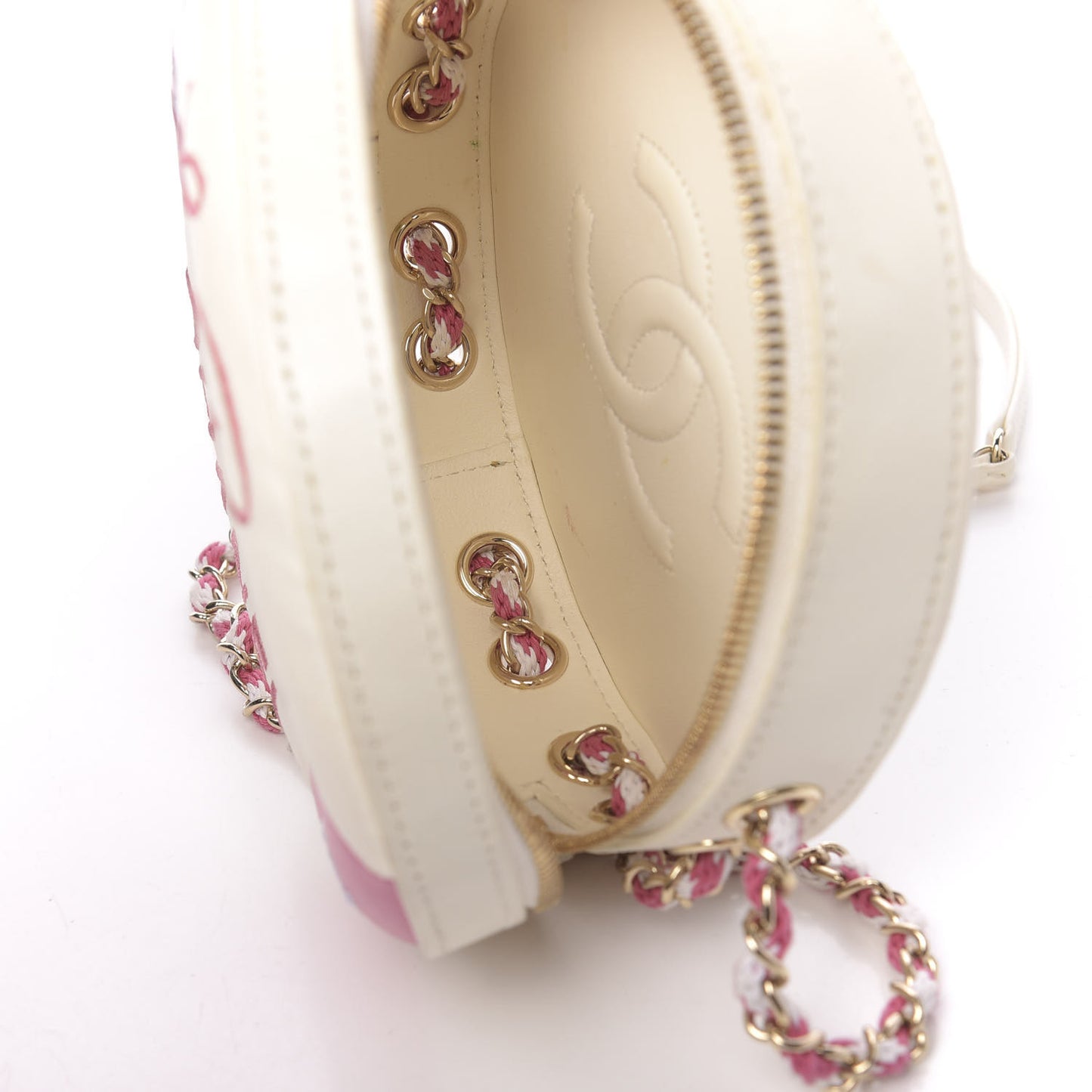 Lambskin Coco Lifesaver Round Bag Pink White