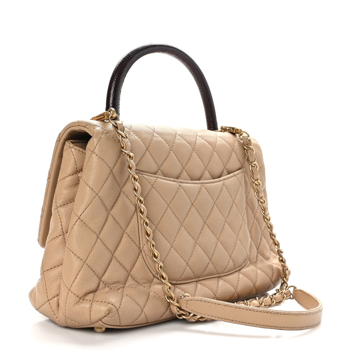 Chanel Caviar Lizard Embossed Quilted Small Coco Handle Flap Beige 3 of 11