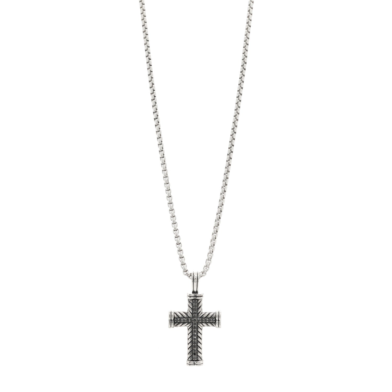 David Yurman Sterling Silver Black Diamond Chevron Cross Pave Pendant Necklace 1 of 4