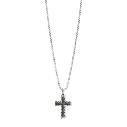 David Yurman Sterling Silver Black Diamond Chevron Cross Pave Pendant Necklace 1 of 4