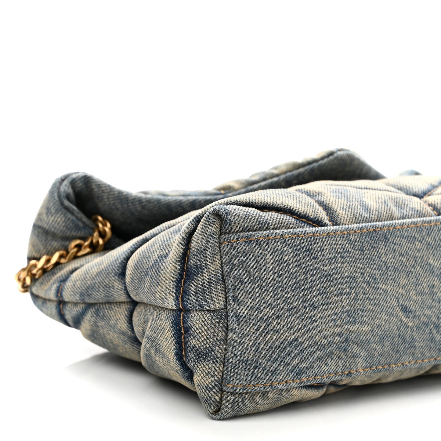 Denim Quilted Toy Loulou Puffer Monogram Chain Satchel Blue Black