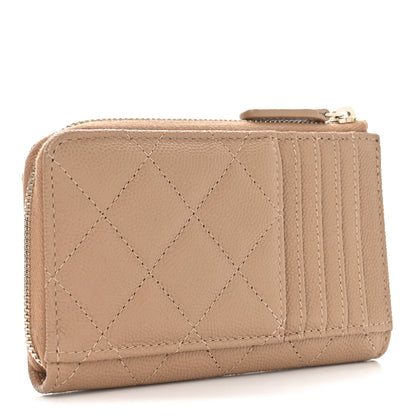 Chanel Caviar Quilted Crystal CC Zip Around Card Holder Dark Beige 3 of 8
