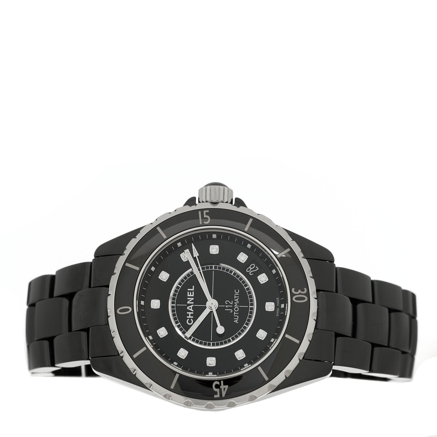 Chanel Stainless Steel Ceramic Diamond 38mm J12 Automatic Watch Black 2 of 5