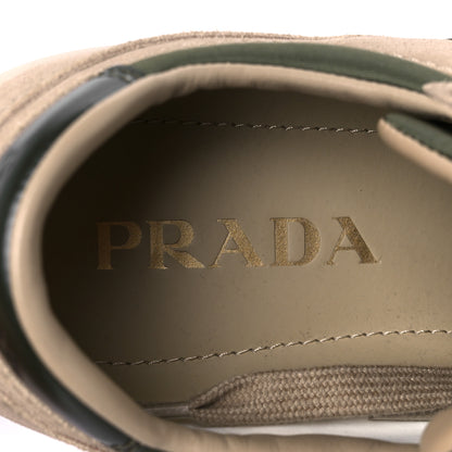 Prada Nylon Suede Metal Triangle Logo Mens Downtown Low Top Sneakers 39 Khaki Beige 8 of 10