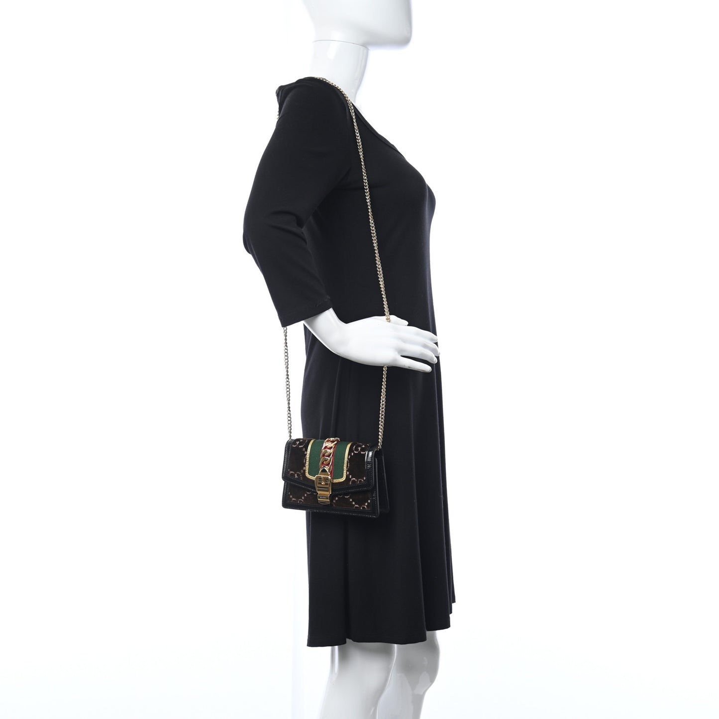 Velvet GG Monogram Super Mini Sylvie Chain Shoulder Bag Brown