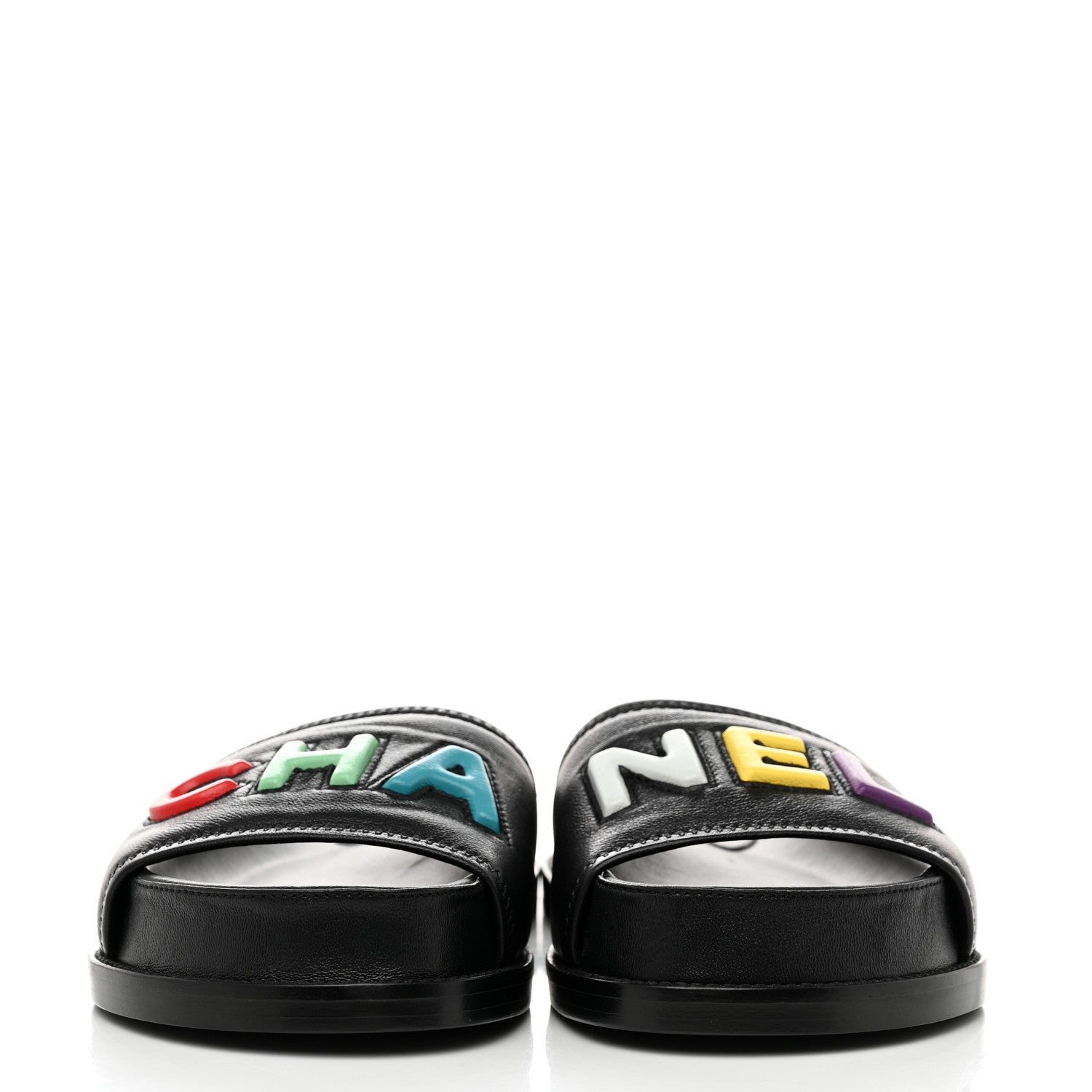 Chanel Lambskin Cha-Nel Mule Sandals 36 Black Multicolor 2 of 10
