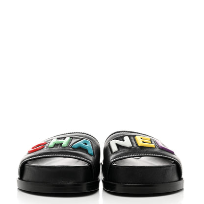 Chanel Lambskin Cha-Nel Mule Sandals 36 Black Multicolor 2 of 10