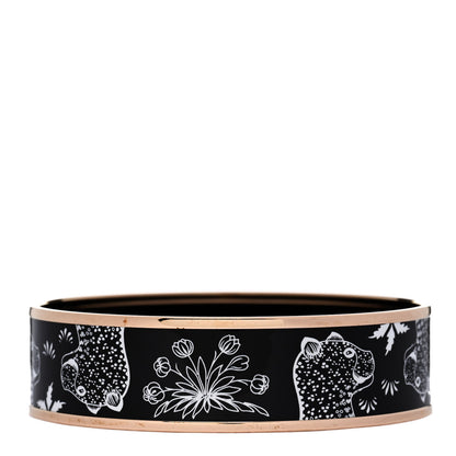 Hermes Enamel Printed Wide Les Leopards Bracelet 70 Black 1 of 5