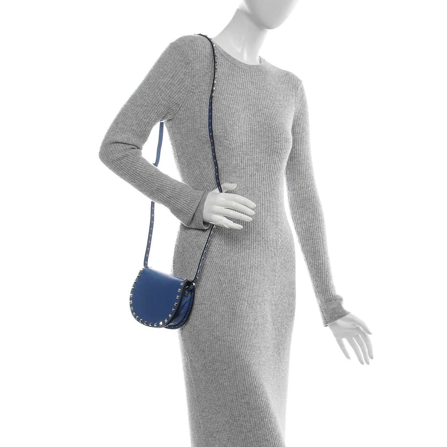 Vitello Mini Rockstud Halfmoon Saddle Bag Light Sapphire