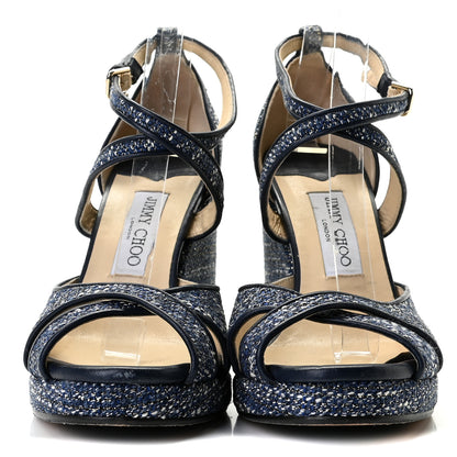 Jimmy Choo Tweed Alanah 105 Wedge Sandals 39.5 Blue 7 of 18
