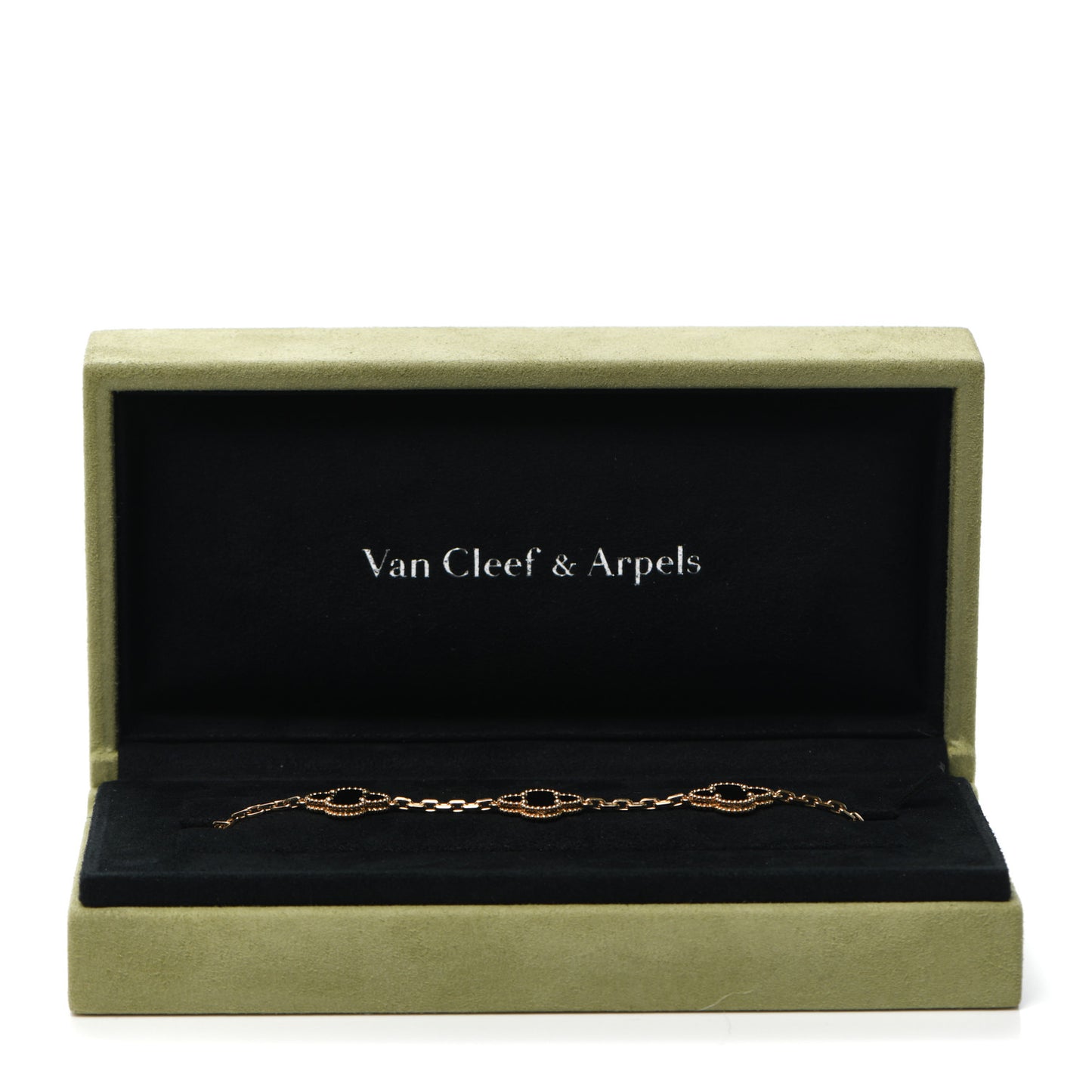 18K Yellow Gold Black Onyx 5 Motifs Vintage Alhambra Bracelet