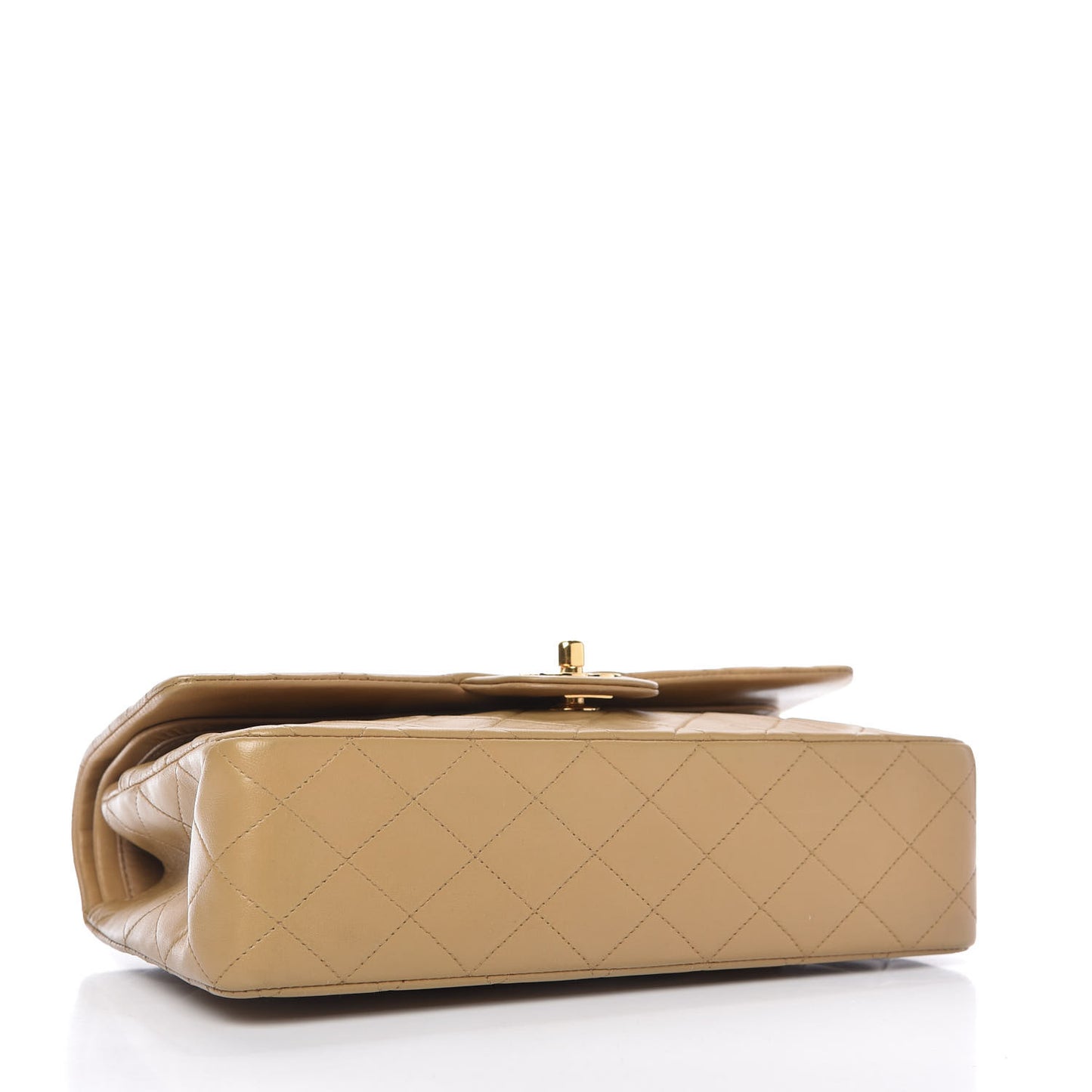 Lambskin Quilted Medium Double Flap Beige