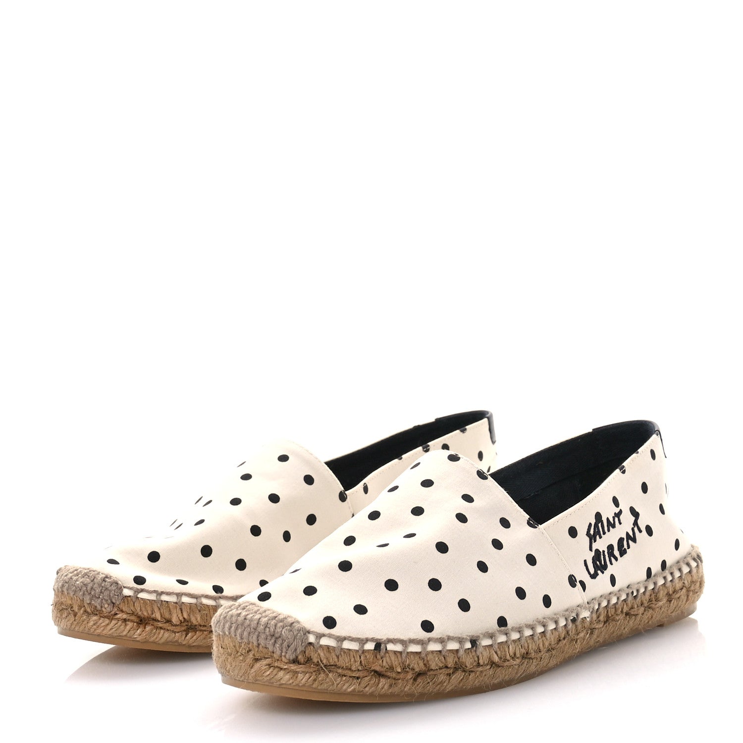 Saint Laurent Canvas Nappa Polka Dot Elba Light Logo Embroidered Espadrilles 38 Cream Black 3 of 8