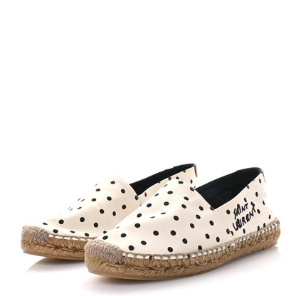 Saint Laurent Canvas Nappa Polka Dot Elba Light Logo Embroidered Espadrilles 38 Cream Black 3 of 8
