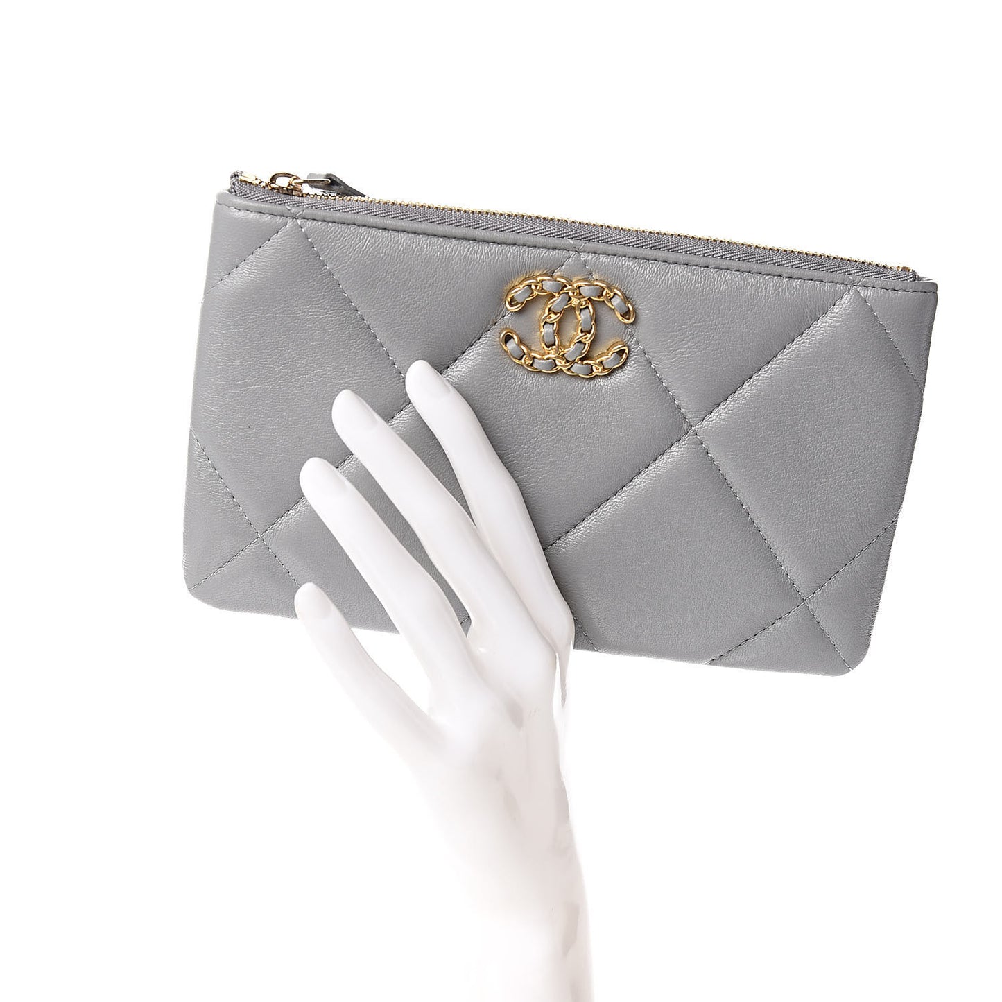 Goatskin Quilted 19 Cosmetic Case Grey