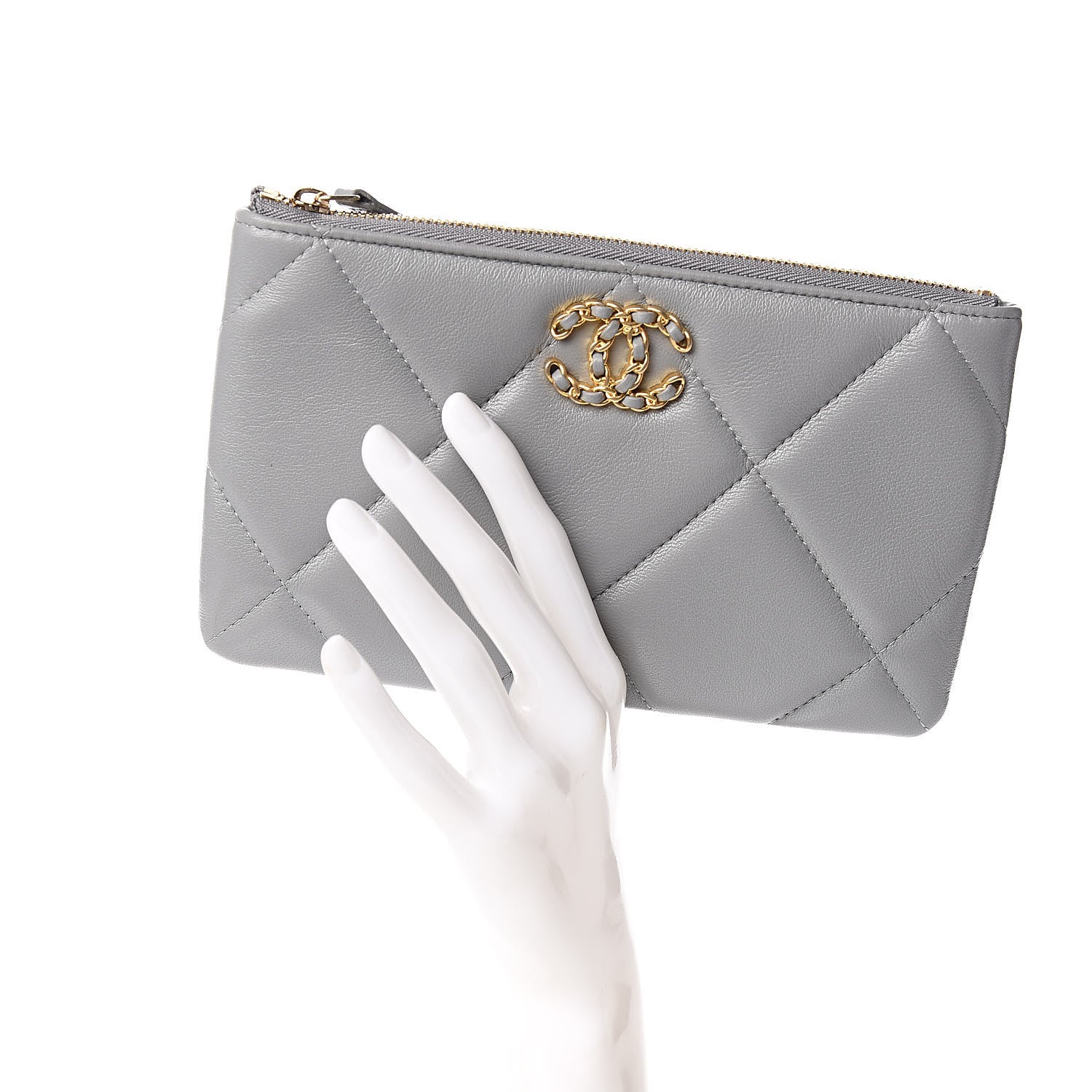Chanel Goatskin Quilted 19 Cosmetic Case Grey 2 of 8