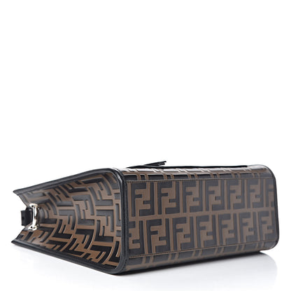 Fendi Vitello Century Wicker Bi-Color FF 1974 Embossed Small Runaway Shopper Tote Maya Black 4 of 11