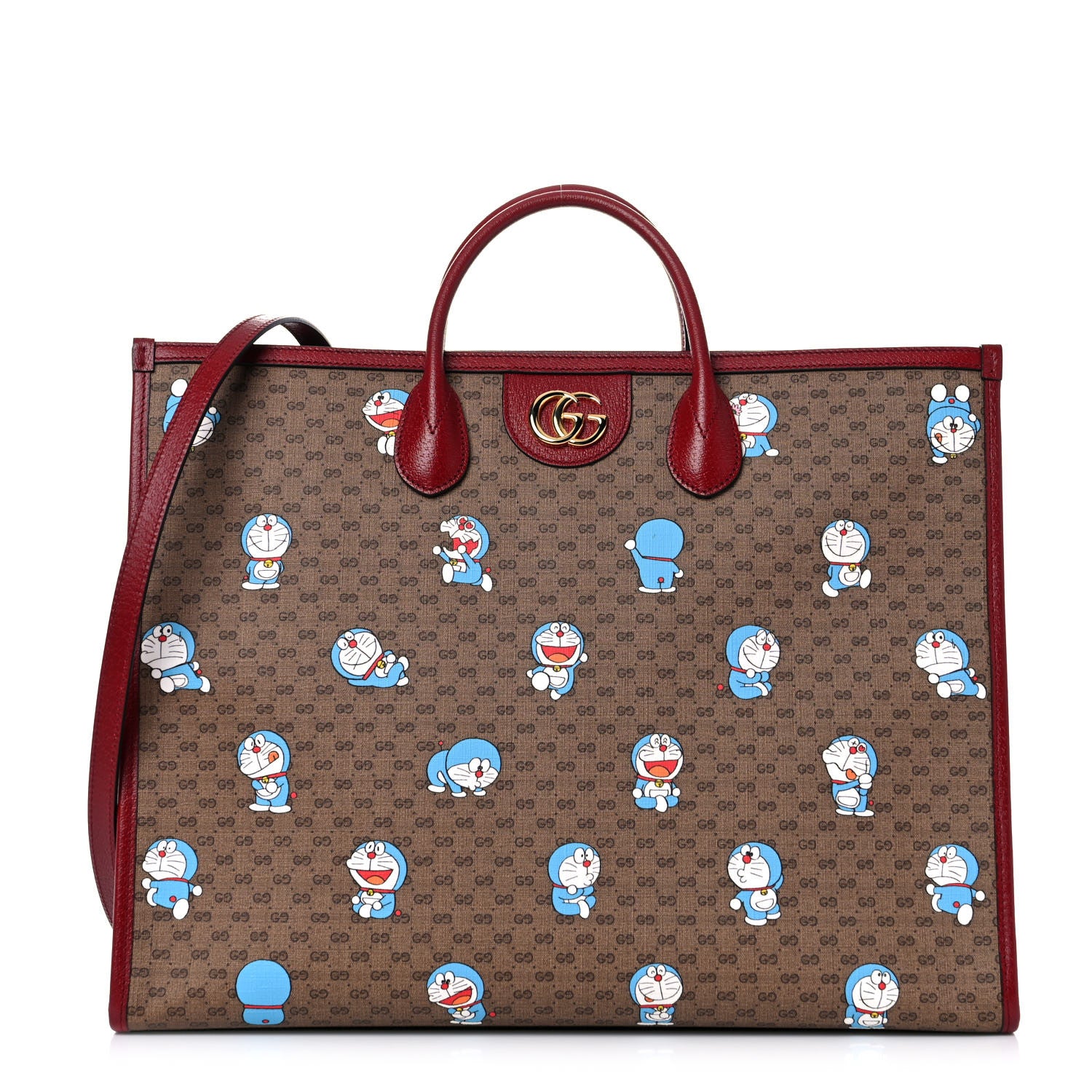Gucci X DORAEMON Mini Vintage GG Supreme Monogram Large Tote Bag Beige Cherry Red 1 of 11