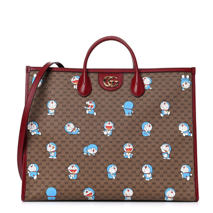 Gucci X DORAEMON Mini Vintage GG Supreme Monogram Large Tote Bag Beige Cherry Red 1 of 11