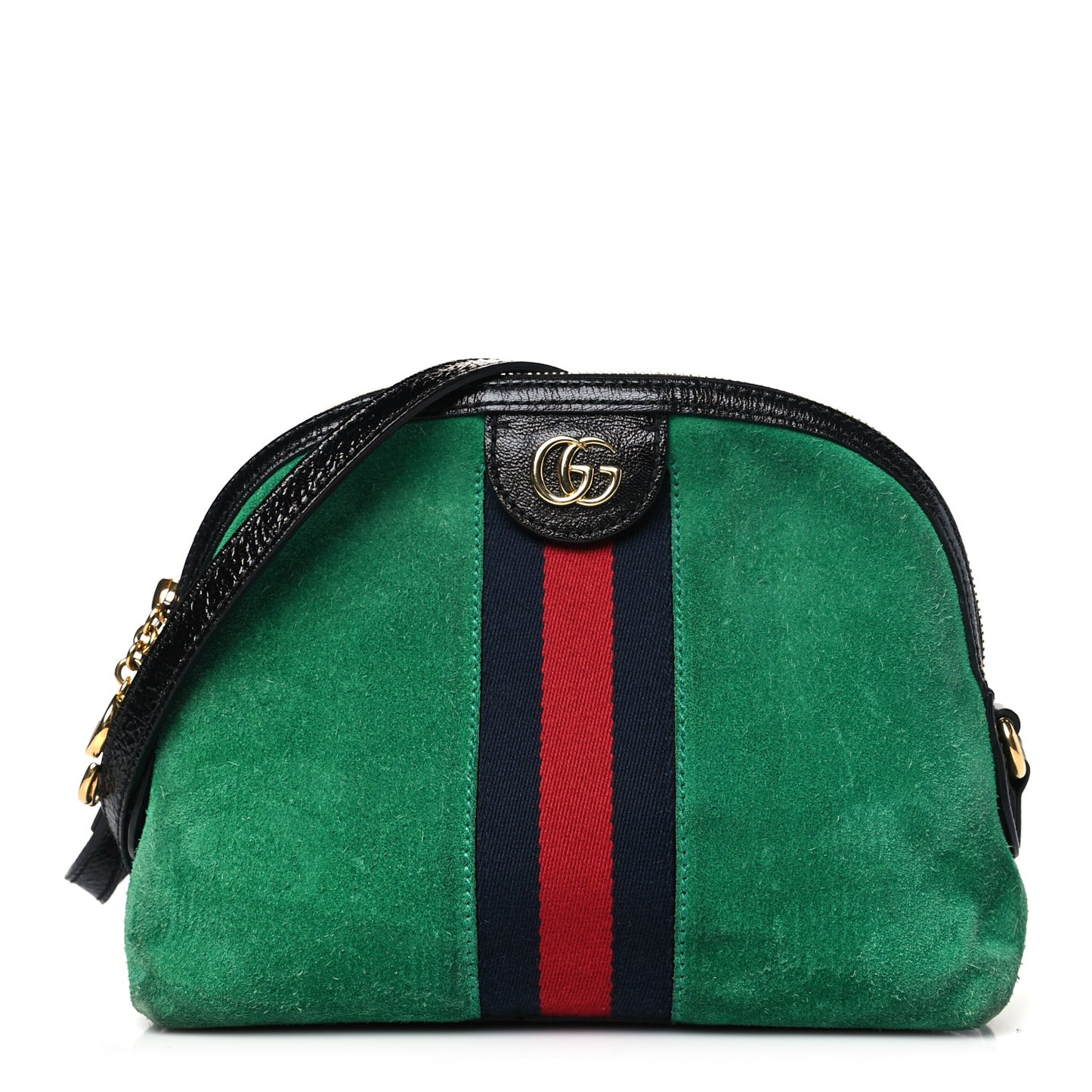 Suede Patent GG Web Small Ophidia Dome Shoulder Bag New Shamarock Black