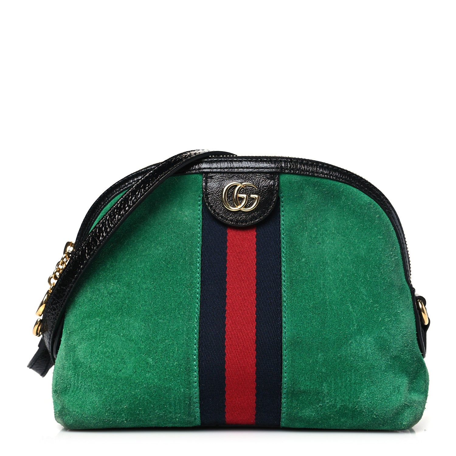 Gucci Suede Patent GG Web Small Ophidia Dome Shoulder Bag New Shamarock Black 1 of 8
