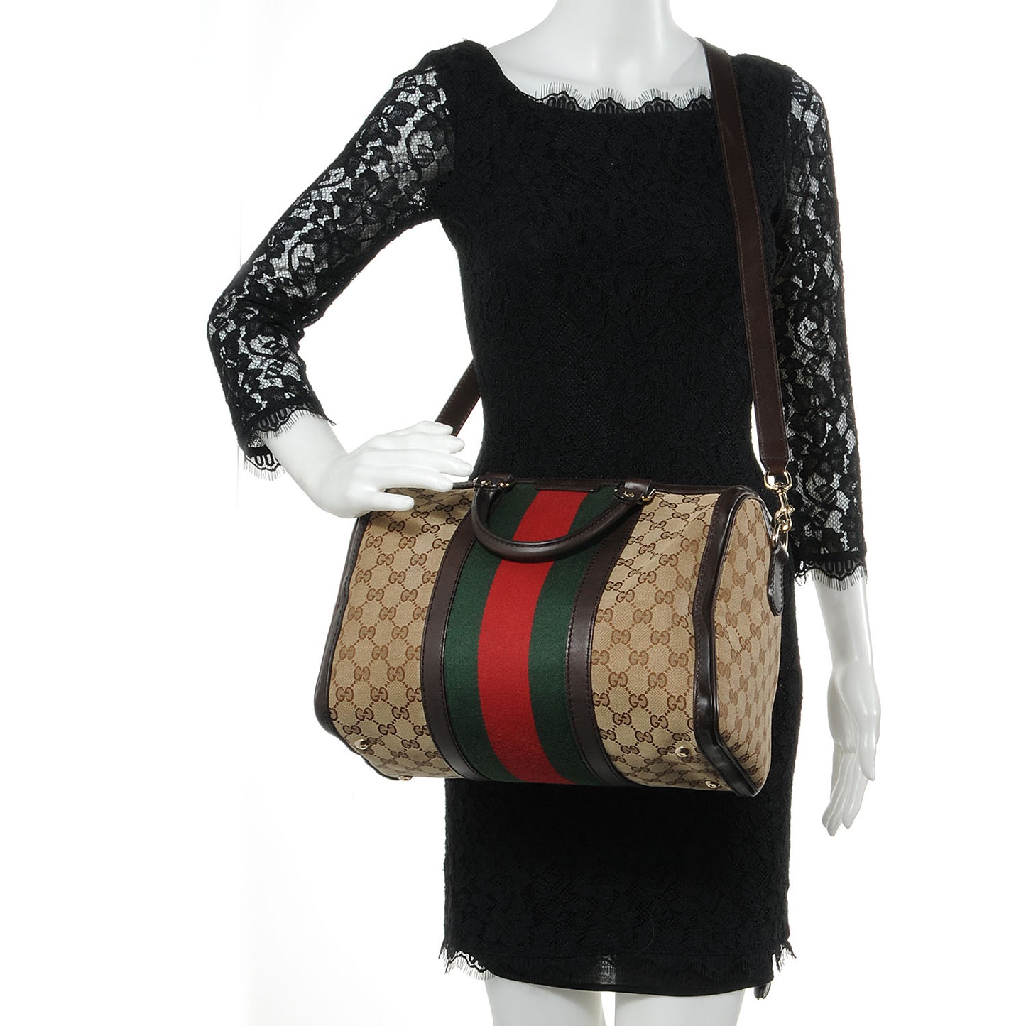 Monogram Selleria Calfskin Vintage Web Medium Boston Beige Ebony Cocoa