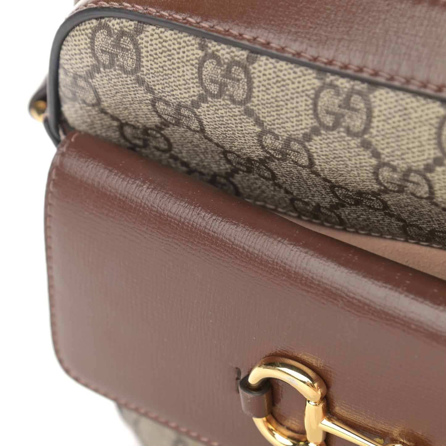 GG Supreme Monogram Small Horsebit 1955 Shoulder Bag Beige Brown Sugar