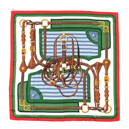 Hermes Silk Coaching Forever Scarf 90 Rouge Vert White 1 of 4