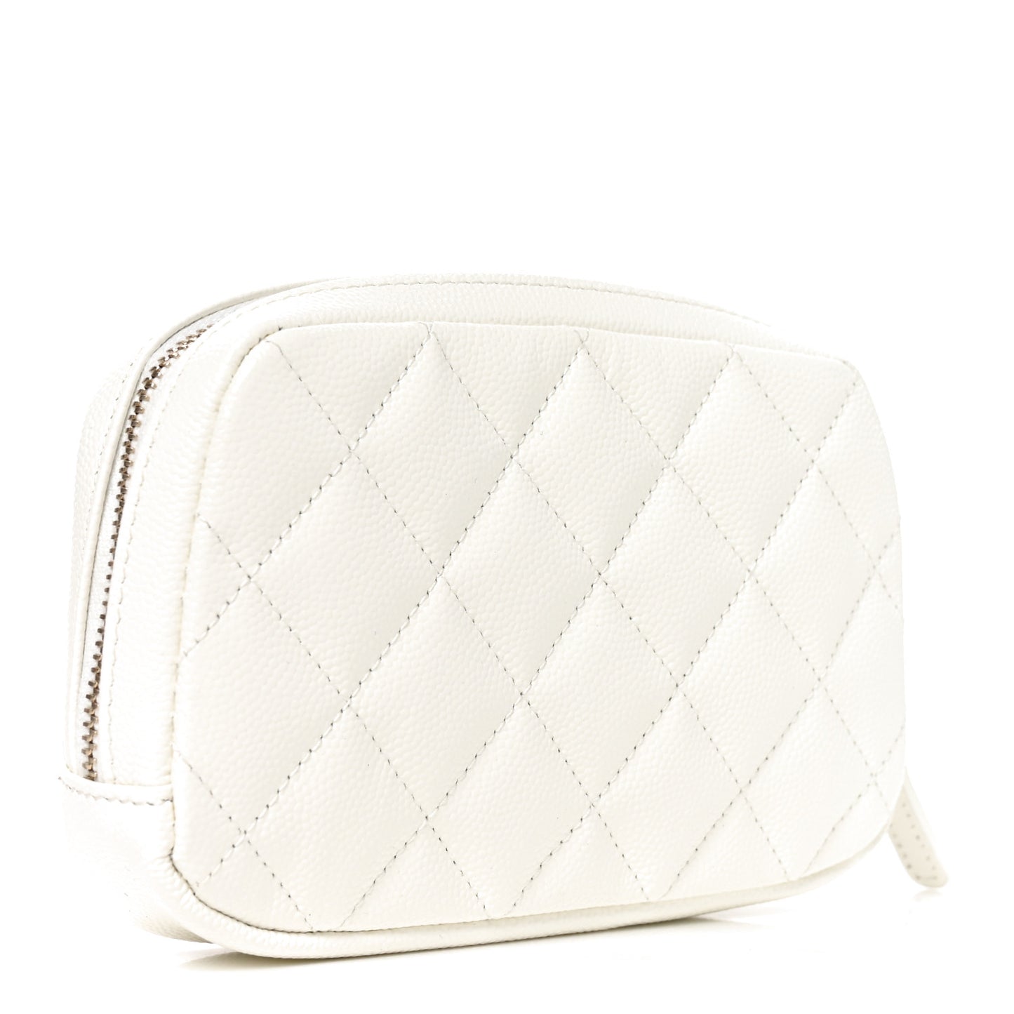 Caviar Quilted Small Curvy Pouch Cosmetic Case White