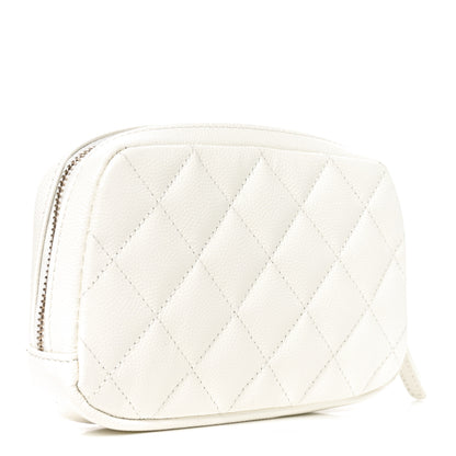 Chanel Caviar Quilted Small Curvy Pouch Cosmetic Case White 3 of 10