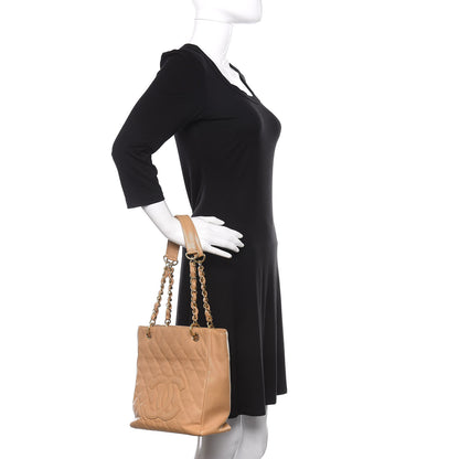 Chanel Caviar Quilted Petit Shopping Tote PST Dark Beige 2 of 18