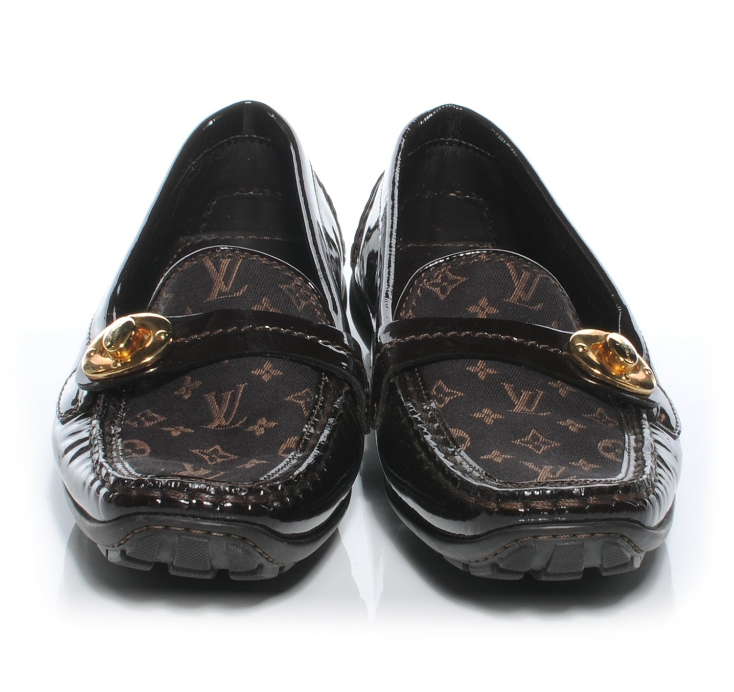 Louis Vuitton Patent Mini Lin Loafers 37.5 Brown 4 of 8