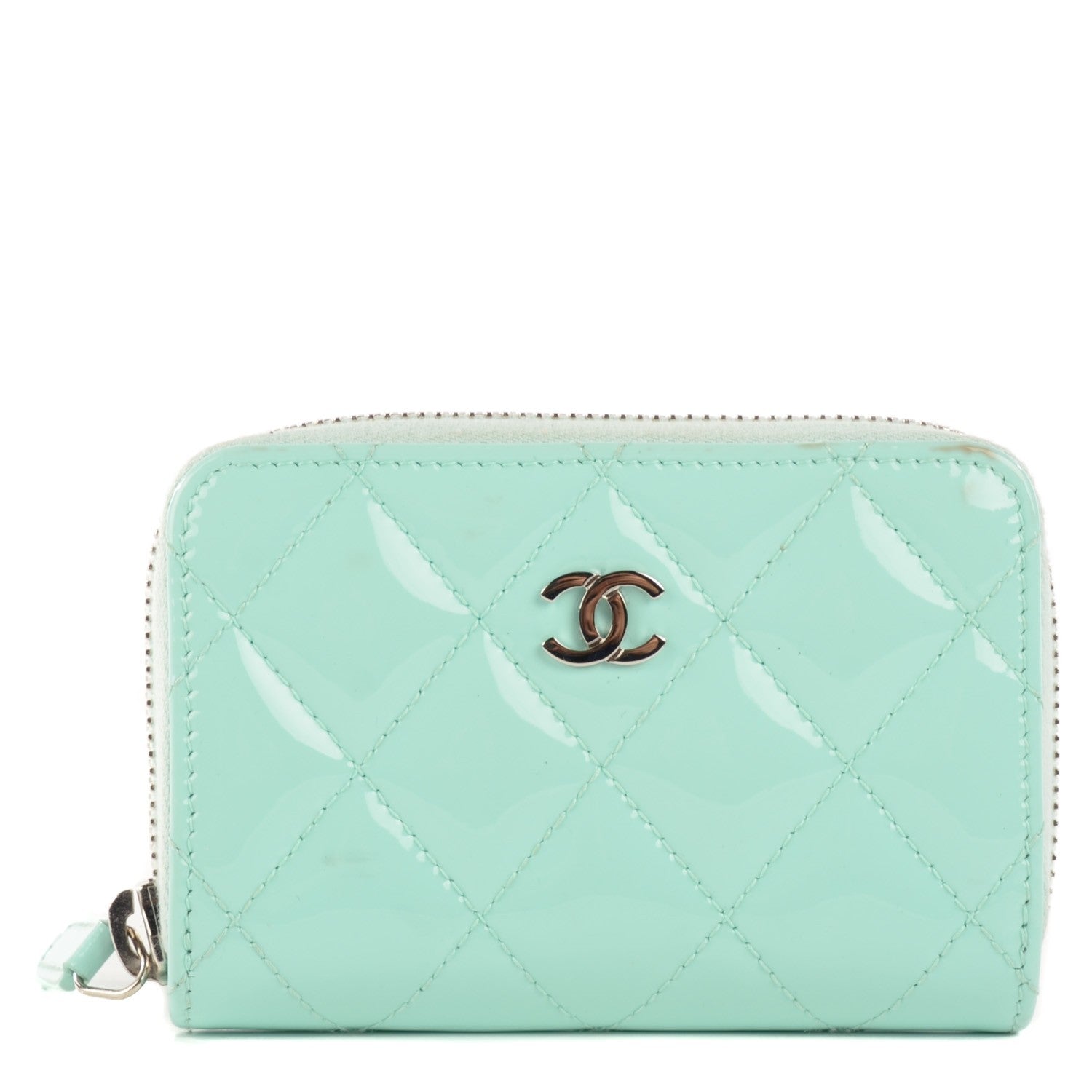 Chanel Patent Calfskin Quilted Zip Coin Purse Light Green 2 of 16