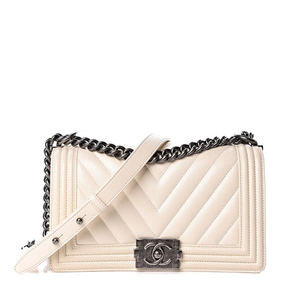 Chanel Calfskin Chevron Quilted Medium Boy Flap Ecru 1 of 10