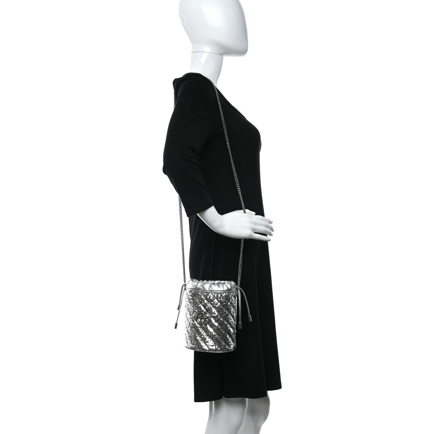 Sequin Mini GG Marmont 2.0 Bucket Bag Silver
