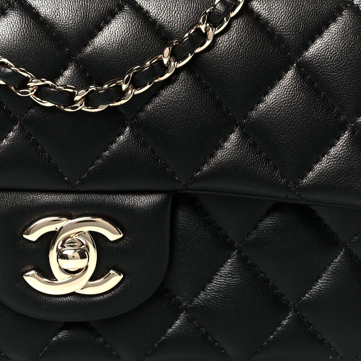 Lambskin Quilted Mini Top Handle Rectangular Flap Black