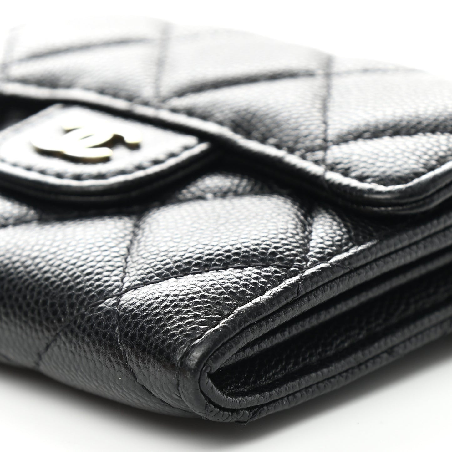 Caviar Quilted Flap Card Holder On Chain Black