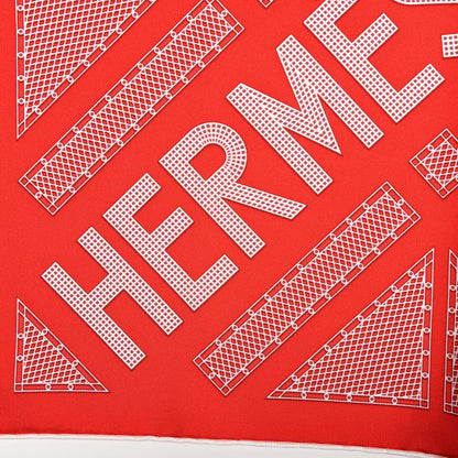 Hermes Silk Gavroche Sellier Pocket Square Scarf Rouge White 2 of 4