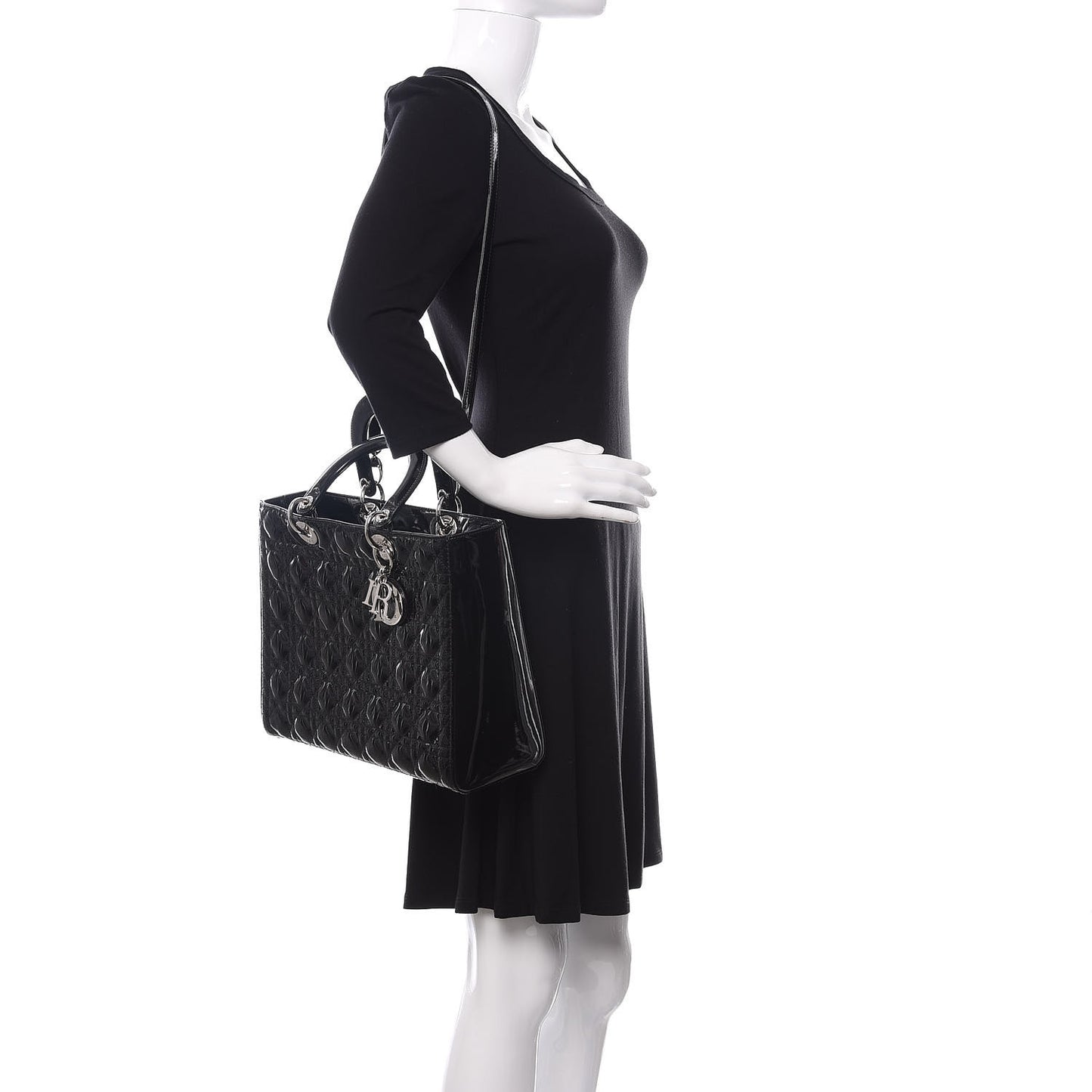 Patent Cannage Large Lady Dior Black